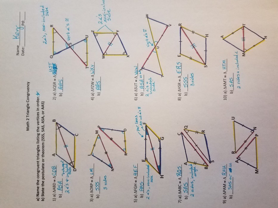 Triangle congruence coloring activity answer key